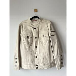 Vintage Y2K Tommy Hilfiger Utility Jacket Size 16 Khaki Stretch Zip Sleeve